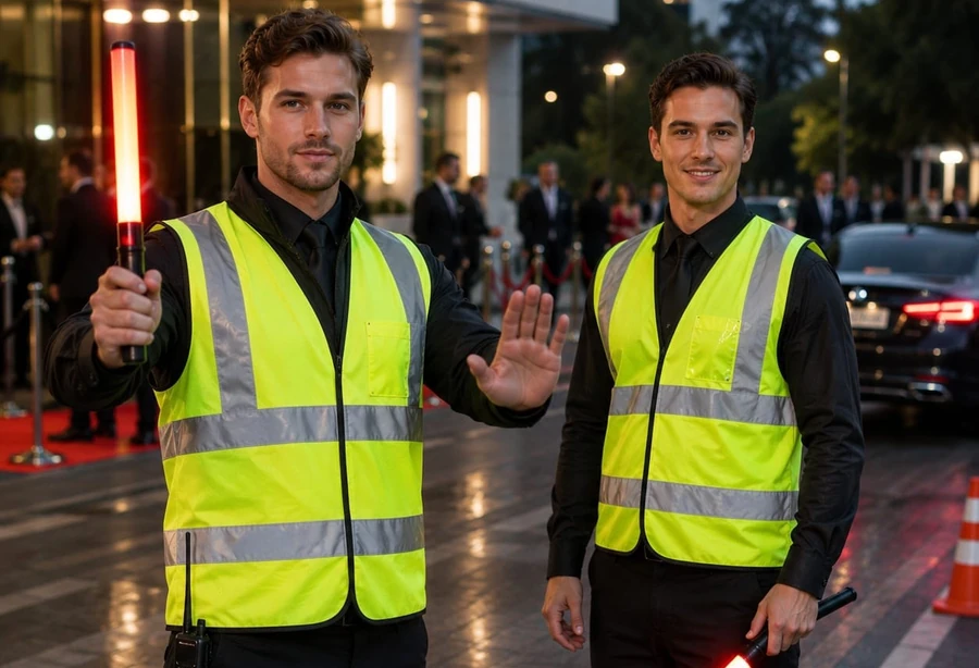 Traffic marshals managing vehicle movement